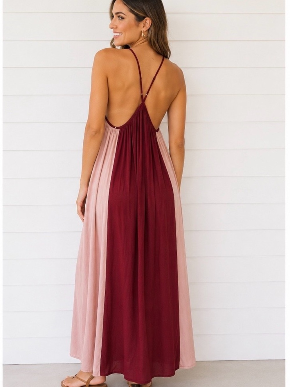 Banana Republic Dusty Rose & Burgundy Backless Maxi Dress